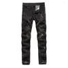 Jeans pour hommes 28-38 Hommes Black Hole Ripped Casual Mode Stretch Slim Biker Moto Denim Pantalon Pantalon Streetwear Hip Hop