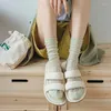 Women Socks Solid Color Loose Long Hollow Out Breathable Summer Ultra-thin Transparent Mesh Fishnet Lace Crystal Silk Sock