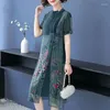 Ethnic Clothing 2023 Chinese Oversized Women Retro Spring Summer Qipao Dress Vintage Elegant Flower Chiffon Cheongsam Party