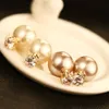 Korean simple delicate before after pearl zircon female earrings jewelry 18k gold plated female earrings temperament wild fashion 345q