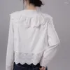 Women's Blouses Elegant Early Autumn Vintage Lace-up Blouse 2023 Long Sleeve Blusas Shawl Collar White Lace Shirt Mujer Sweet Ruffled Tops