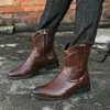 Stövlar plus storlek 38-48 Western Style Cow Boy Ridding Fashion Men's Läder High Point Toe Boots Male Dress