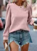 Kvinnors hoodies tröjor 2023 Autumn Winter Loose Sweatshirt Women Casual Crewneck Sweatshirt Ladies Pink Crew Neck Puff Sleeve Sweatshirts For Women T231204