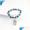 Bracelets de charme Fatima Main Hamsa Bracelet Bijoux Femmes Homme Or Sier Couleur Mode Bleu Diable Mauvais Oeil Plam Bell Perlé Ancre Pour Dhpk1