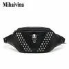 Mihaivina Punk Rivet Skull Men Menウエストバッグ女性ブラックファニーパックレザーチェストS女性肩のメッセンジャーバムS 220216268M