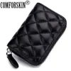 COMFORSKIN Nuevas llegadas Tarjeteros de piel de oveja estilo órgano Estuche para tarjetas con cremallera Cartera de cuero genuino de primera calidad Monederos LJ203183