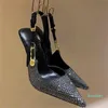 2023 Full Diamond Diamond Pointed Straight Line with Decorative Metal Buckle Thin Heel Ultra High Heel Sandals for Women 35-43