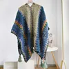 Écharpes 2022 Hiver Femmes Tricoté Poncho Châle Bohe Style Chaud Cardigan Capes Ethnique Géométrique Frangé Châles Mohair Pashmina Laine Écharpe J231204