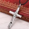 10pcs Men Women Whistle Steel Cross Pendant Necklace with Leather Rope fashion jewelry necklace 201014314C