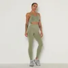 Calças femininas de duas peças Stripe Fitness Tracksuit Set Mulheres Sem Costura Regata Sutiã Esportes Leggings Slim Umidade Wicking Desgaste ao ar livre