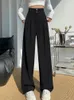 Pantalon Femme Tigena Causal Costume Noir Pour Femmes 2 Boutons Poche Taille Haute Jambe Large Femme Blanc Travail Bureau Dames Pantalon