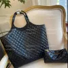 Bolsa de compras feminina grande acolchoado tote designer sacos anexa bolsas moda preto couro real totes ombros bolsa