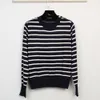 Amis Designer Sweater Top Quality Cardigan Autumn New Blue And White Striped Contrasting Round Neck Metal Buckle Letter Embroidered Long Sleeved Knit Sweater