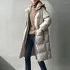 Trenchs de femmes manteaux d'hiver coton vêtements femmes coupe-vent capuche démontage chapeau droit baril chaud manteau à lacets