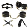 Bondage 5pcsset BDSM Algemas Preto Tornozelo Cuff Restrições Chicote De Couro E Boca Mordaça Bola Sexo Adulto Brinquedos Eróticos Para Casais 231204