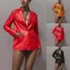 Women's Jackets Faux Leather Suit Solid Color Long Sleeve Blazers Single Button Slim Fit Ladies Blazer Jacket