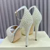 Sacora Designer Femmes Sandales À Talons Hauts Perle Élégante Chaussures De Mariage De Mariée Talons Épais Avec Perle De Cristal Incrusté Sandales En Daim Nude