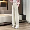 女性用パンツ女性のためのズボンストレートレッグハイウエストワークオフィスバギーピンク服ルーズワイドクラシック品質g