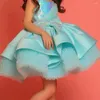 Vestidos de menina primeira comunhão crianças surpresa presente de aniversário rosa anjo sem mangas gravata borboleta vestido de flor princesa baile concurso