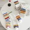 Women Socks Rainbow Striped Cotton Autumn Winter Warm Medium Tube Sock Men Fashion Sport Sox Sweat Absorbing Breathable Stocking