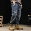 American Classic Retro Jeans Män Loose Straight Tube Fashion Pants Men Autumn Winter Men Ground Wash Large Size Casual Pants 12
