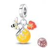 Loose Gemstones 925 Sterling Silver Bee Jar Beads Yellow Daisy Flower Pandent Charm Fit Original Bracelet DIY Bead Ms Jewelry Gift