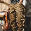 Herrenhose Männer Cargo Einfarbige elastische Taille Kordelzughose Lose Multitaschen Knöchelgebundene Arbeit für den täglichen Gebrauch