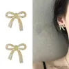 스터드 2022 New Jewelry Korean Sweet Full Crytal Bow Knot Women Earrings Golden Bow Fashion Stud Earrings Jewelry Gift R231204