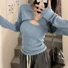 Kadın Sweaters Lucyever Y2K Seksi İnce Örme Süvari Kadın Kore Moda Hırka Yelek Seti Üstler Bayanlar Harajuku Rahat Kırpılmış Örgü