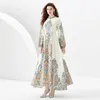 Woman Runway Designer Boho Maxi Dress Robe Long Sleeve Mock Neck Slim Party Paisley Floral Vintage Dresses 2023 Spring Fall Chic Elegant Lace Up Waist Vacation Frocks