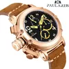 Herren-Armbanduhr, automatisch, selbstaufziehend, mechanisch, echtes braunes Leder, Multifunktions-Datum, Boot, Monat, leuchtend, limitiert, Roségold, Bronze, U-Uhr W210U