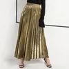 Skirts Elegant Pleated Long Maxi Skirt Women's Soft Knitted Bright Waisted Large Swing Beach Party Midi For Women