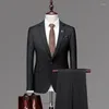 Men's Suits Icool Korean-style Slim-fit Casual Business Formal Suit Set (Suit Pant)With Single Buttons Bridegroom Bridesmaid Dress