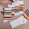 Women Socks Rainbow Striped Cotton Autumn Winter Warm Medium Tube Sock Men Fashion Sport Sox Sweat Absorbing Breathable Stocking