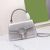 Borsa Dionisiaca femminile Borsa a tracolla a catena Borsa a tracolla Moda dorata argentata Portafogli con patta in vera pelle di alta qualità Hasp da donna