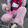 Spodnie damskie Pink futra seksowne spodnie Y2K Streetwear 2023 Kobiety zimowe jesienne ubrania w lupgy ładunek wysoki talia klub mody ołówek furry