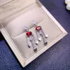 Dingle örhängen utsökta smycken 925 Sterling Silver Natural Red Topaz Girl Luxury Ol Style Gem Earndrop Support Detection