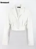 Kadın Ceketler Nerazzurri Bahar Sonbahar Beyaz Kısa Deri Ceket Kadınlar Uzun Kollu Tek Düğme Kızan Lüks Tasarımcı Kıyafetleri Kırpılmış Top 231204