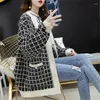 Tricots pour femmes coréen automne 2023 pull manteau rétro chemise à carreaux à manches longues simple boutonnage à carreaux en vrac tricot cardigan veste Tide dames