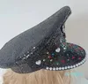 Berets Lantejoulas Top Hat Strass Studded Brilhante Dj-Hat Stage Props Cap Club Headgear Moda Roleplay