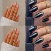 False Nails 24st Black Colorful Wavy Long Almond French Fake Nials Press On Diy Manicure Löstagbara fullt omslagsspikar