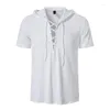 طراز T style tyrts على طراز V-neck Cotton T-Shirt Summer Summer Pullover أقصى بأكمام مقنع