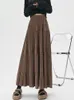 Rokken TIGENA Vintage Maxi Corduroy Rok Voor Vrouwen 2023 Herfst Winter Elegant Solid A Line Hoge Taille Geplooide Lange Vrouwelijke