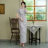 Abbigliamento etnico 7 colori migliorati lungo cheongsam abito elegante da donna taglie forti spettacolo stile cinese sera manica corta femminile retrò Qipao