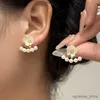 Stud 2 in 1 witte bloem Stud Earringss voor vrouwen Koreaanse zoete imitatie parel afneembare elegante acryl kleine oorbellen 2024 nw R231204