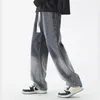 Mannen Broek 2023 Mannen Gradiënt Denim Losse Elastische Taille Trekkoord Jeans Herfst Casual Mode Koreaanse Wijde Pijpen Broek Streetwear