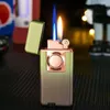 Metal Outdoor Windproof Double Flame Conversion Butane No Gas Lighter Turbine Torch Blue Jet Press Switch Ignition