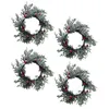 Decorative Flowers 4pcs Christmas Rings Artificial Red Berries Snowy Pine Needles Garlands