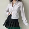 Women's Blouses Long Sleeve Crop White Shirt Women Korean Fashion Clothing Button Up Blouse Woman Streetwear Turn Down Collar Slim Sexy