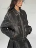 レディースジャケット新しい弓Y2KモーターサイクルPUレザージャケットファッション女性ジッパーポロネックスウィートクールコート2023秋のヴィンテージストリート特大トップT231204